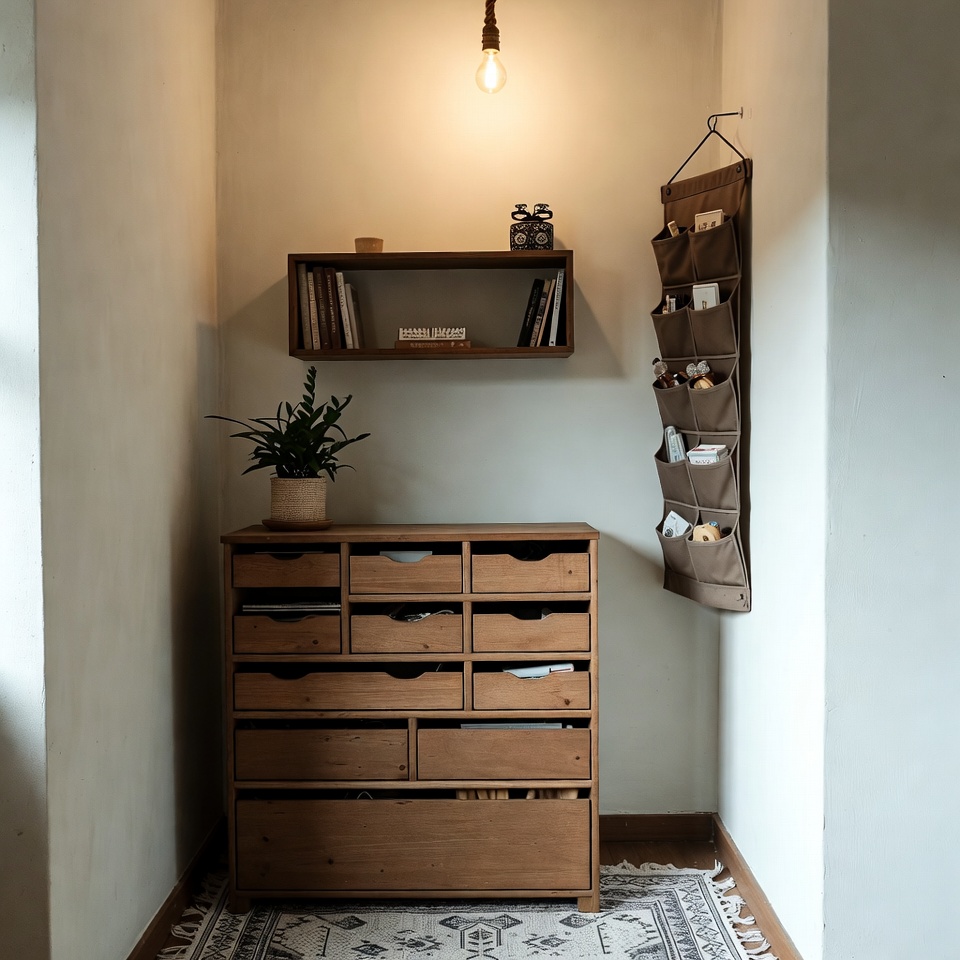 Slim living room storage cart that fits beside a sofa